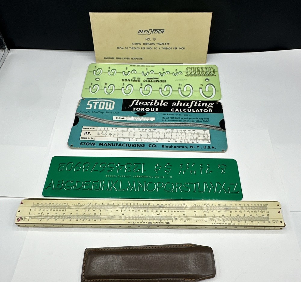 Vtg 6 Piece Engineering & Drafting Tools - Slide Rules, Stencils, Come See!!!