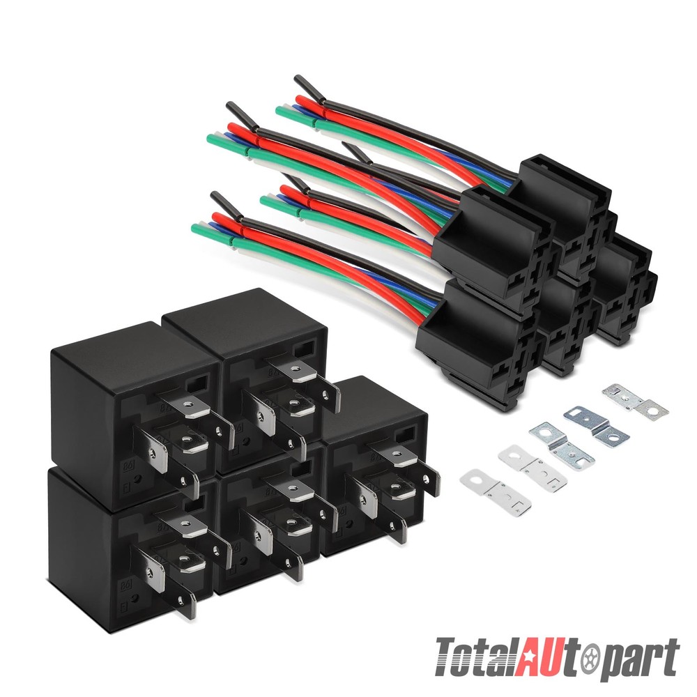 5Pcs 40A 24Volt 5-Pin Universal Relay with Wiring Harness Socket & Iron Bracket