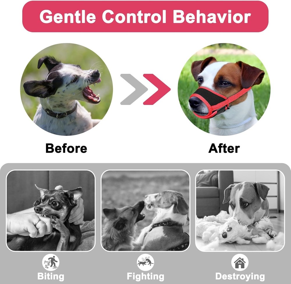 Dog Muzzle Anti Biting Barking & Chewing W/ Comfortable Mesh Soft Fabric &