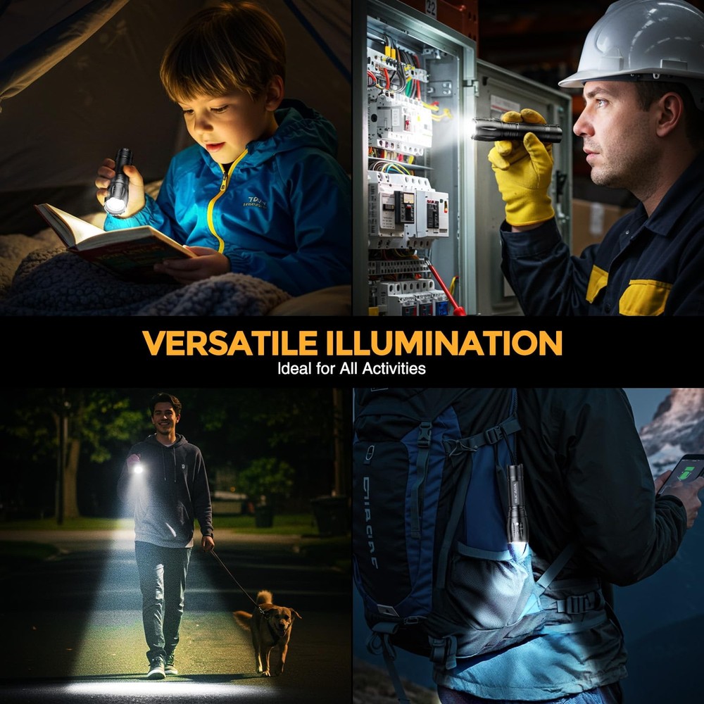 BUCASA 3 Pack Rechargeable Flashlights High Lumens, Brighter 3 Pack, Black