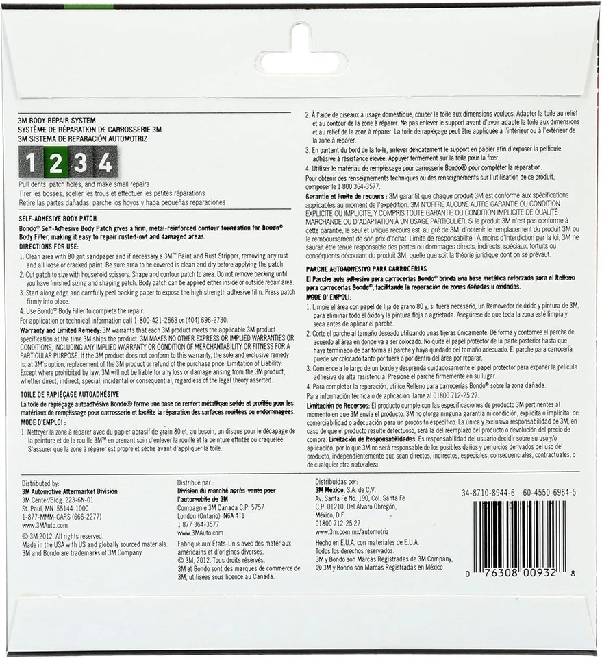 Bondo Self-Adhesive Body Patch, For Large Rust-Outs and Pack, Metallic