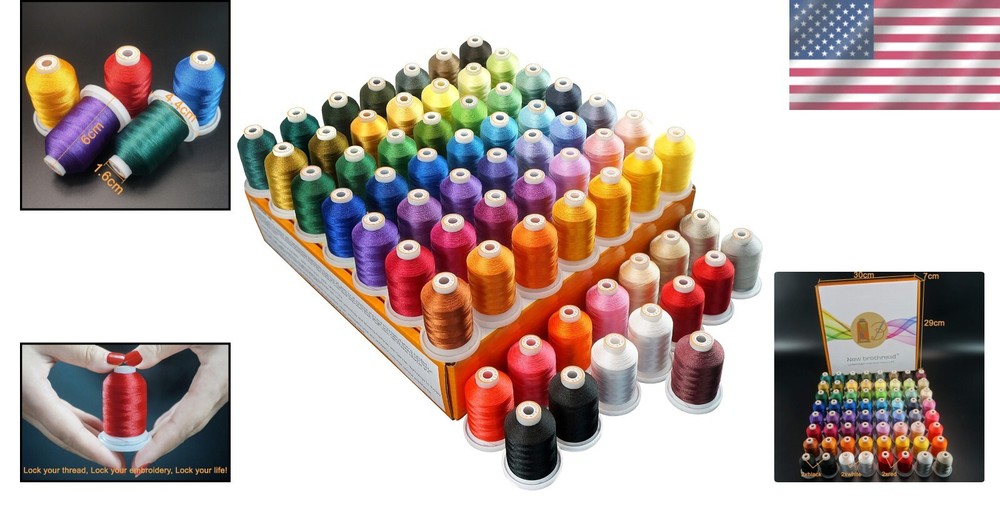 64 Spools 1000M Polyester Embroidery Thread Kit for Professionals & Beginners
