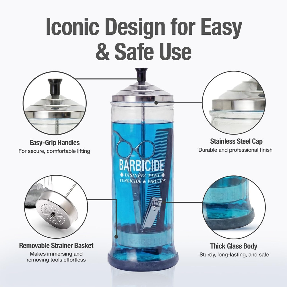 Disinfecting Jar (Large - 37 Fl Oz) – Durable Glass Immersion Container with Sta
