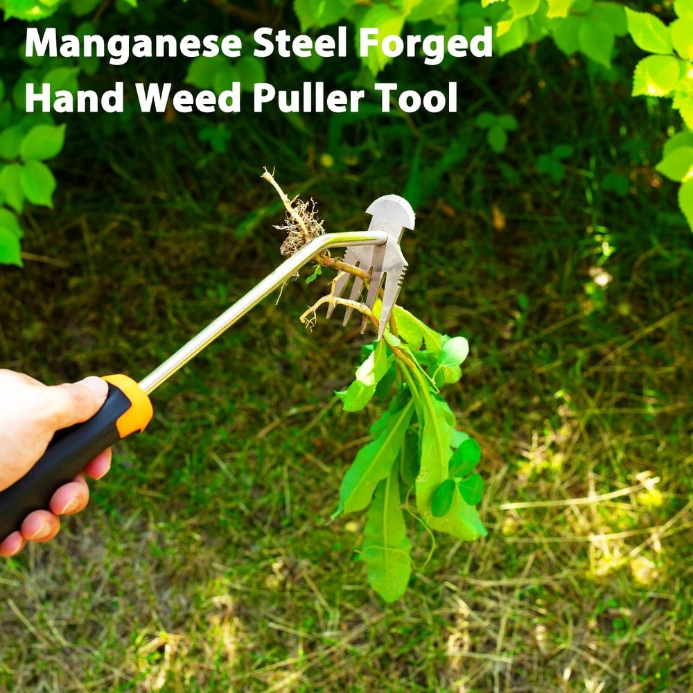 Handheld Weed Puller Tool, Rubber Handle, 4 Teeth for Garden, Farm, Weeding
