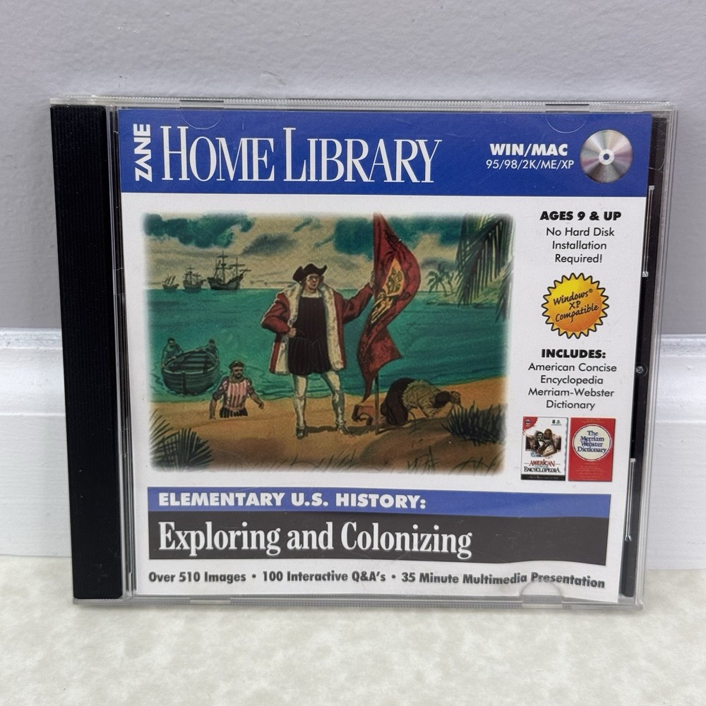 Elementary US History CD Rom 2002 Zane Home Library Win/Mac Exploring Colonizing
