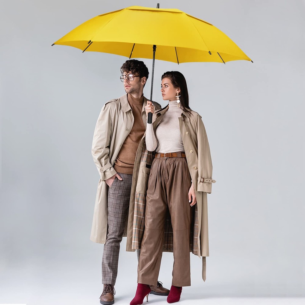 Golf Umbrella Windproof Extra Large Double Canopy Heavy Duty 62inch Yellow