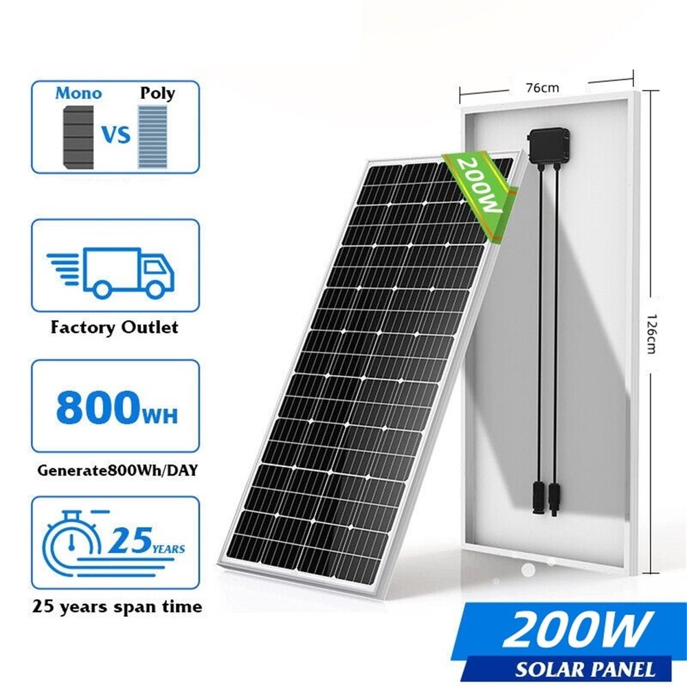 200W 12V Monocrystalline Solar Panel Solar Connectors High Efficiency Module PV