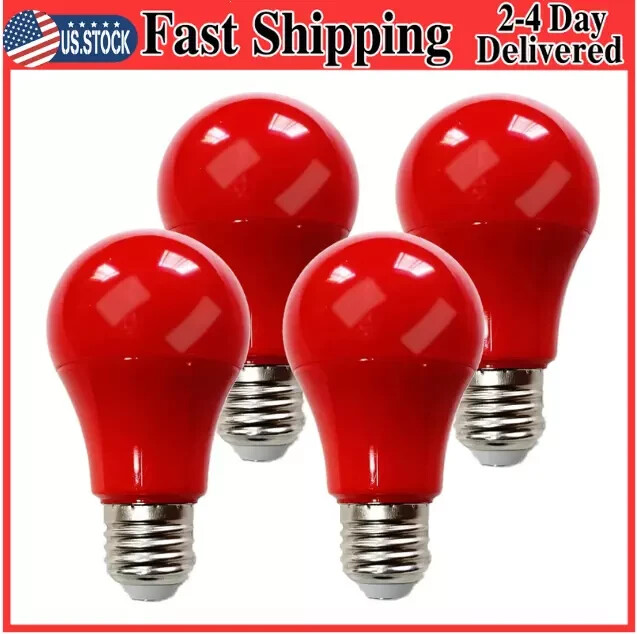 4 Pack LED Red Light Bulb, 60W Equivalent A19 Color Bulbs E26 Medium...