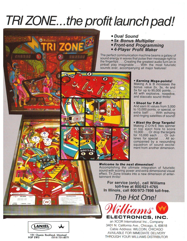 Tri Zone Williams Pinball Flyer / Brochure/ Ad Mint /