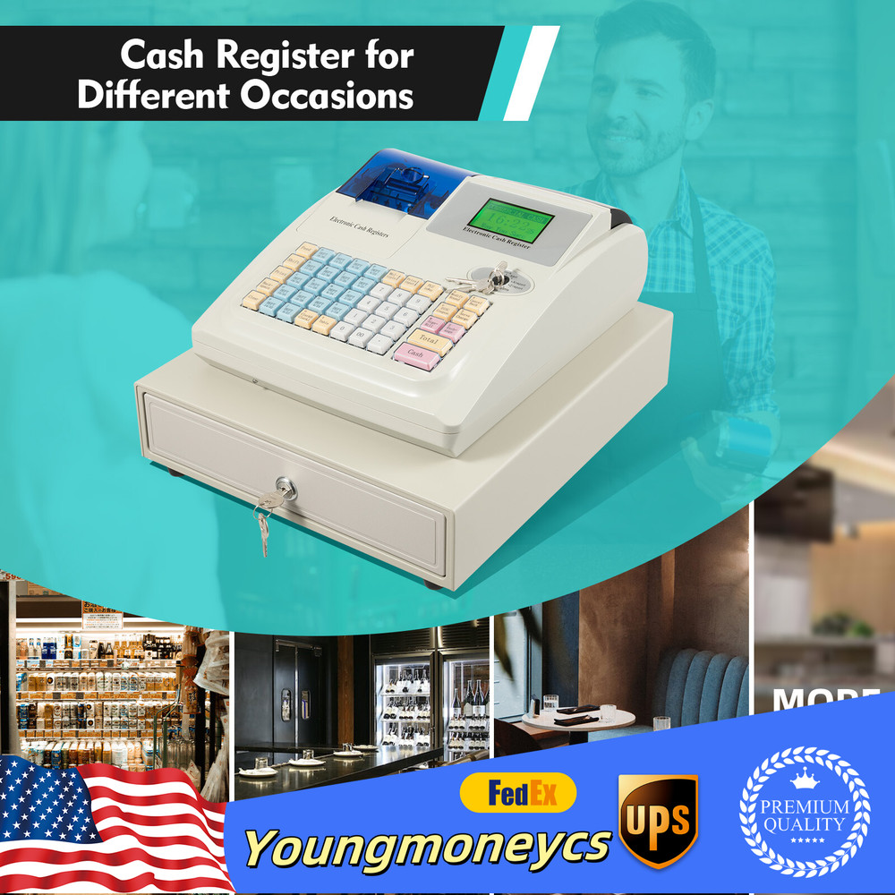 48 Key Electronic Cash Register Money Handling Digital LED Display w/ Key