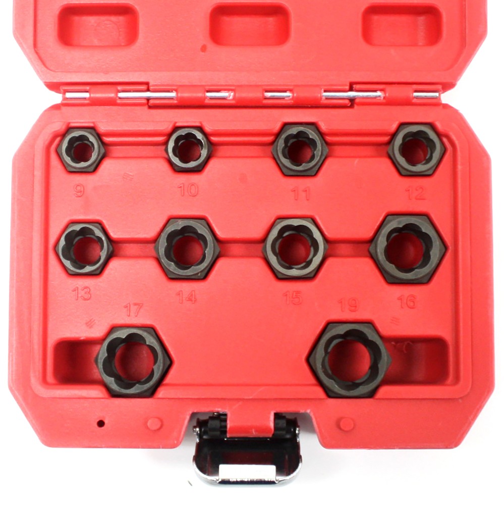 10pc Low Profile 9 - 19mm Damaged Broken Rounded Stud Nut Bolt Remover Twist Set