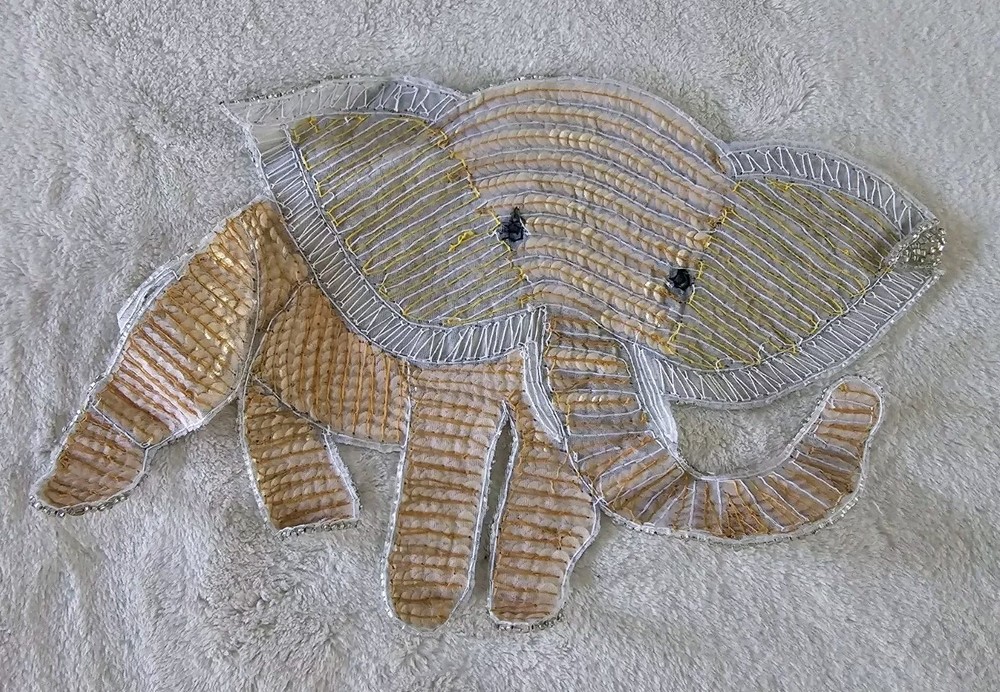 Beaded Applique Elephant Patch Beaded Embroidery Patch Sew On Gold