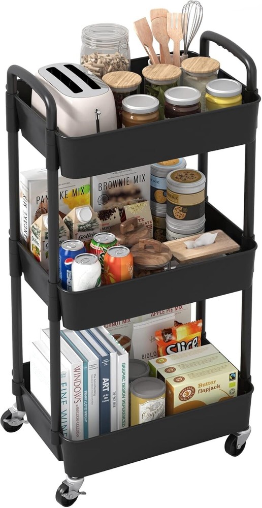 Trolley 3-Tier Rolling Utility Cart: Multi-Functional Storage for Office Kitchen