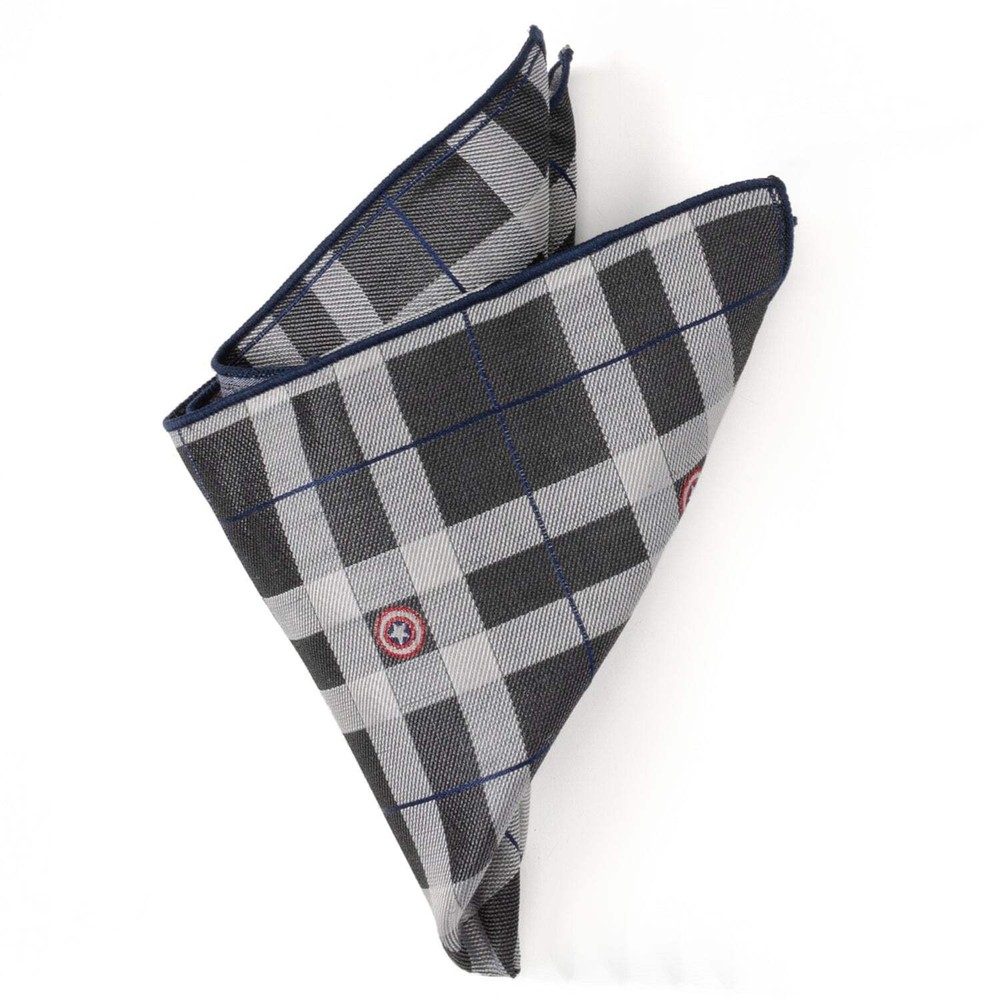 Marvel Captain America Gray Plaid Pocket Square