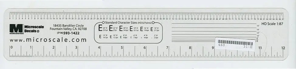 Microscale HO Microscale Clear (See-Through) HO Scale Ruler 03-1