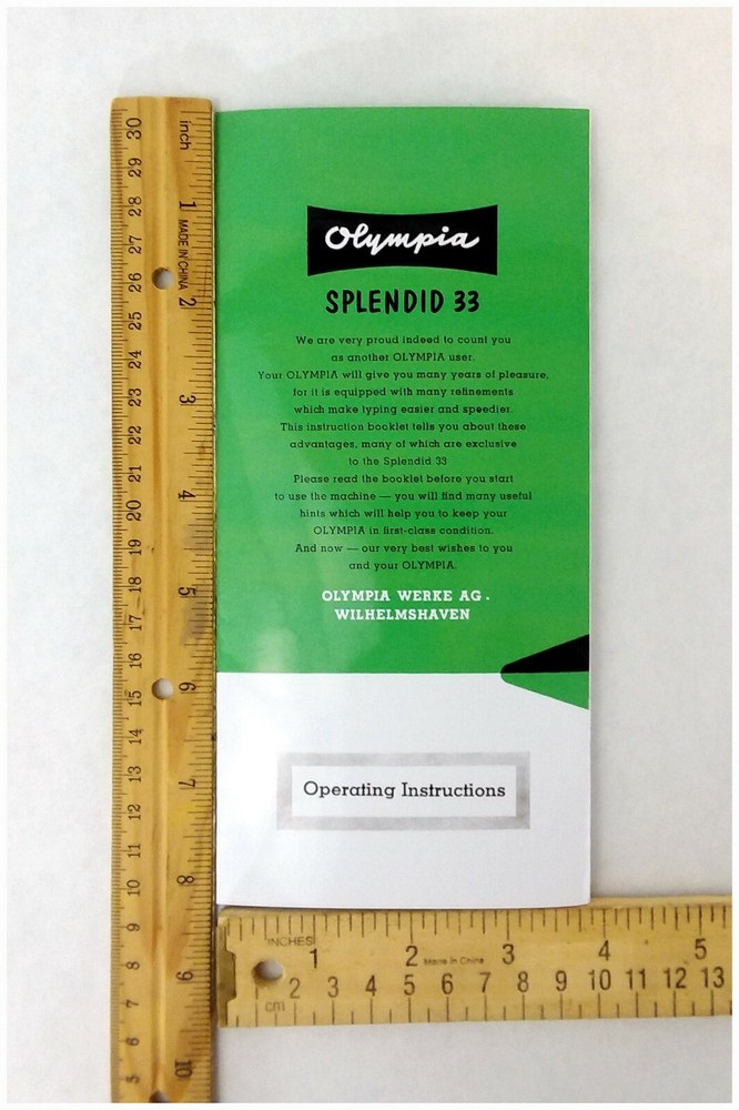 Olympia Splendid 33 Typewriter User Instruction Manual Guide