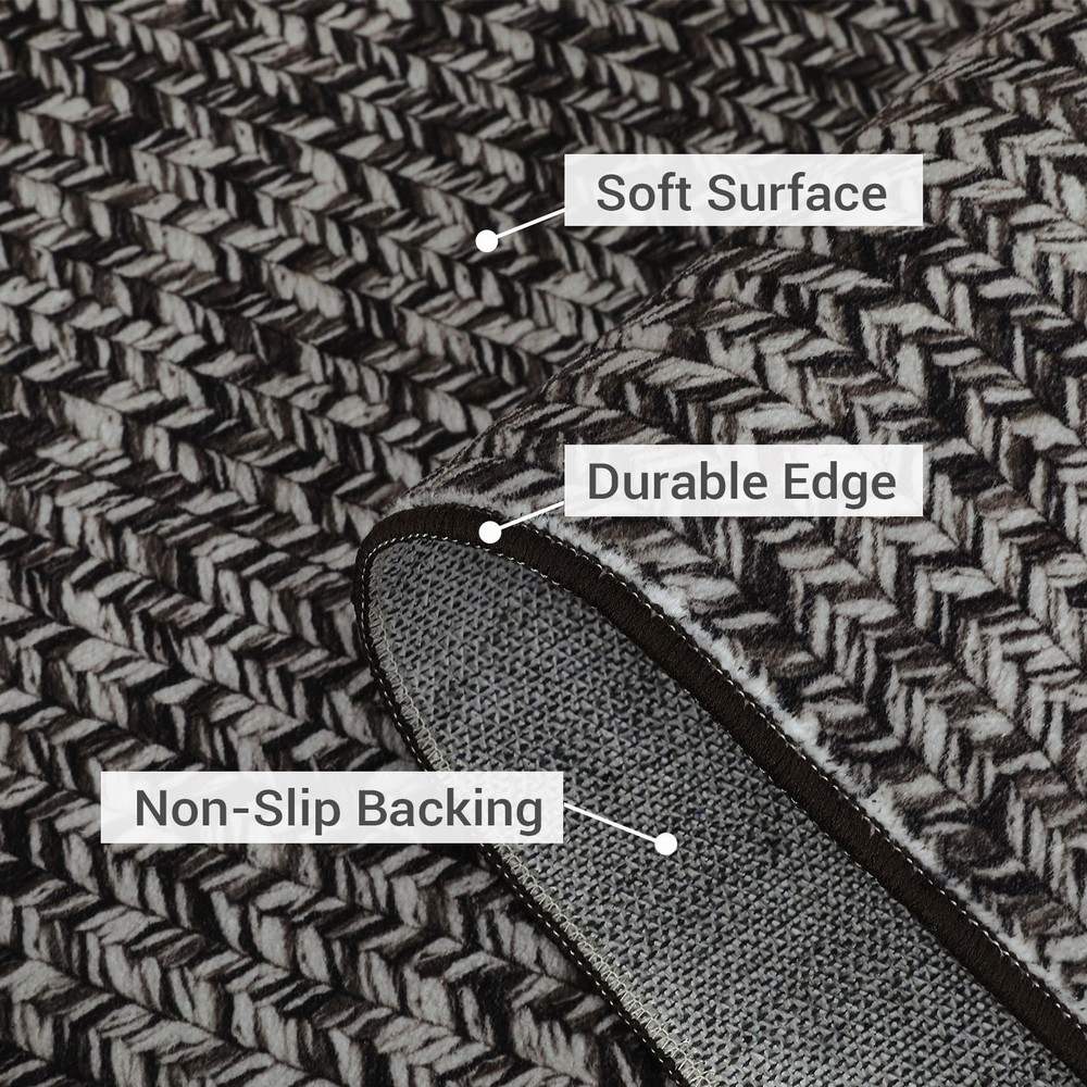 ROYHOME Washable Area Rug - 5x7 Print 5' x 7' (Rectangular), Grey/Brown