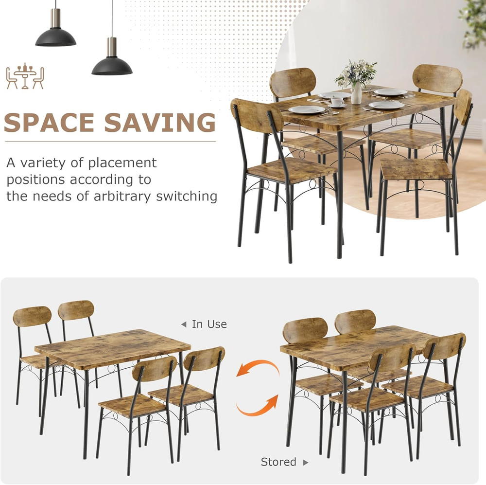 Dining Table Set for 4, 5-Piece Kitchen Table with 4 Chairs, MDF Board Tabletop