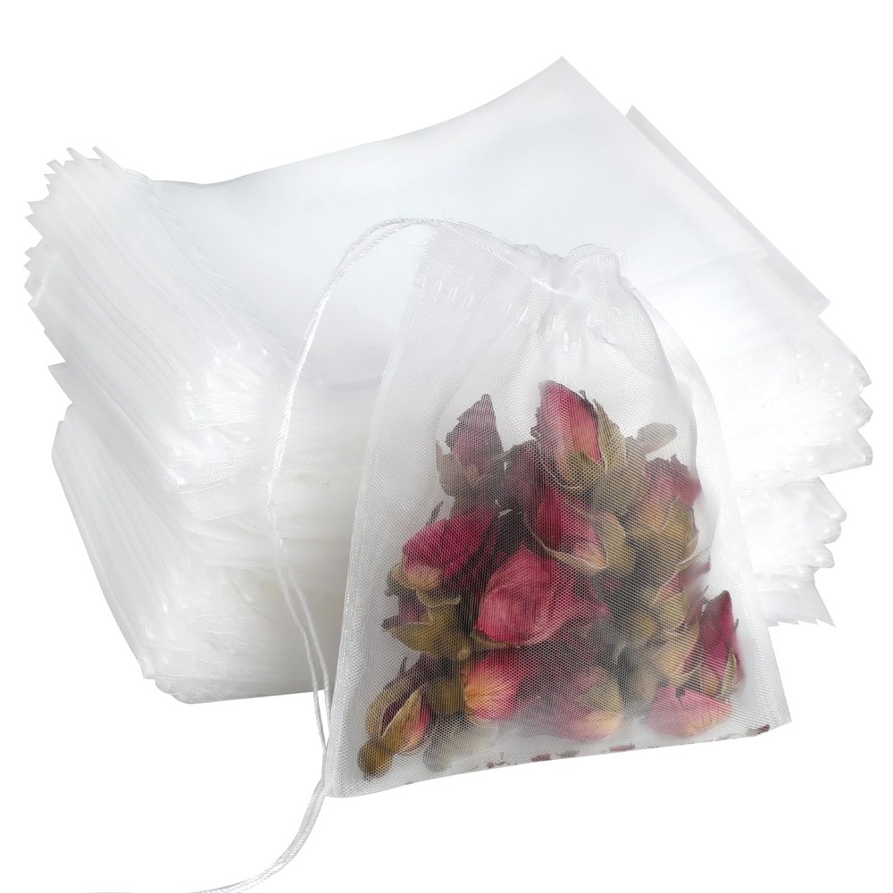 Loose Tea Filter Bags Disposable Mesh Small Drawstring for Coffee, Spice Sachet