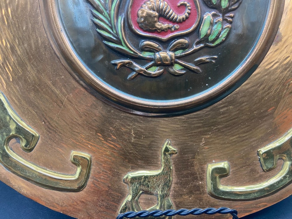 3 Peruvian Artisan Copper Decorated Colored Wall Plates