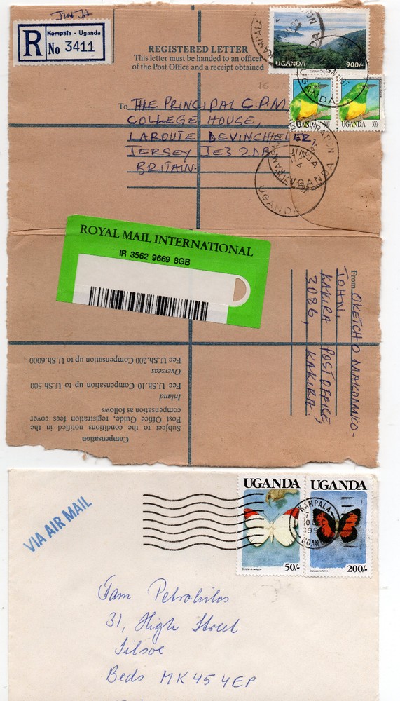 UGANDA TWO COVERS  1990 and 1997 with Stamps .