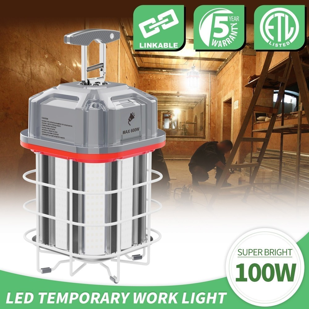 100W LED Temporary Work Light Construction Lighting Linkable High Bay Lamp 5000K