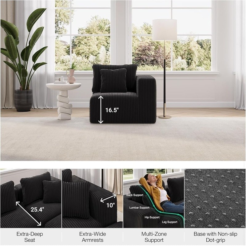 Modular Sectional Sofa Zero Assembly Lightweight Plush Smart Coil Support New