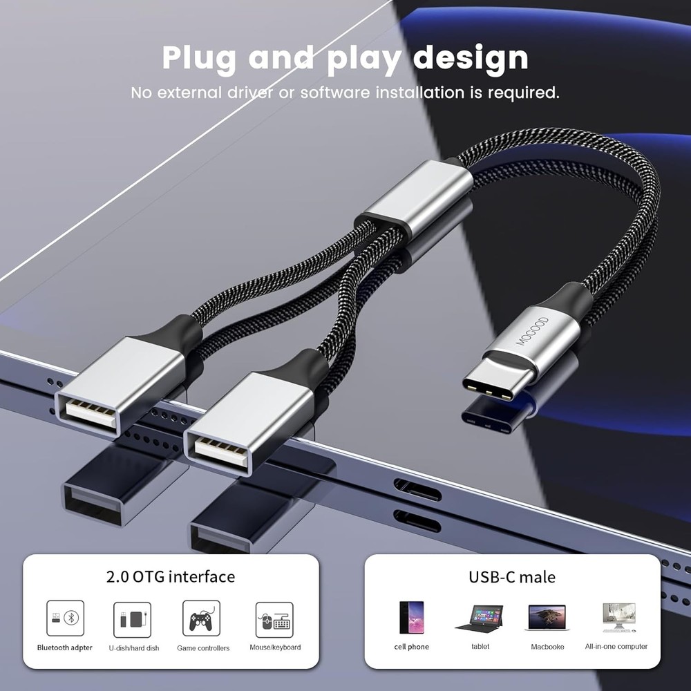 MOGOOD USB C to Splitter USB-C OTG Y Cable Thunderbolt 1pack, Silver