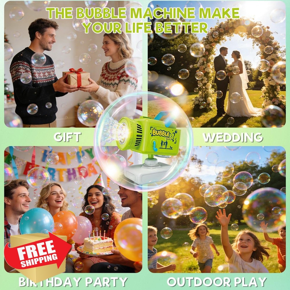 Rechargeable Camera Bubble Machine Kids LED Light Auto Rotation Type-C Outdoo...