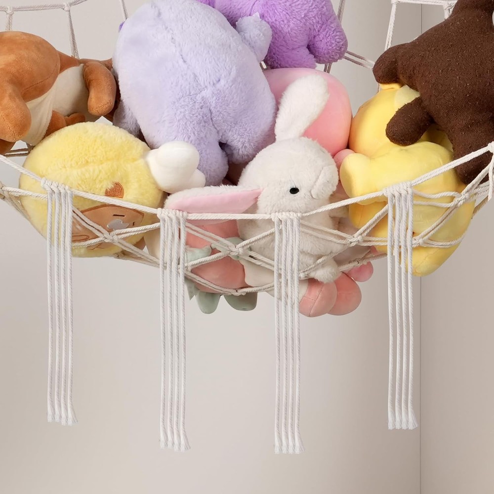 Large Stuffed Animal Storage Hammock Corner Beige Net