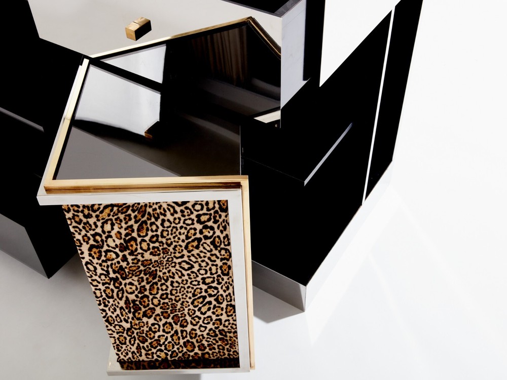 Michel Pigneres brass mirrored leopard bar sideboard 1969