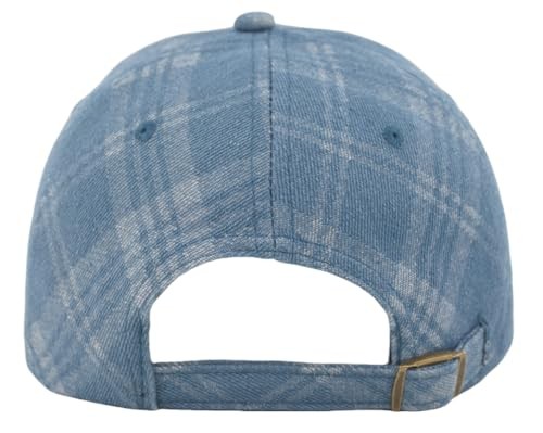 Unstructured Distressed Baseabll Cap Medium-Large Blue（plaid/Soft Structure）