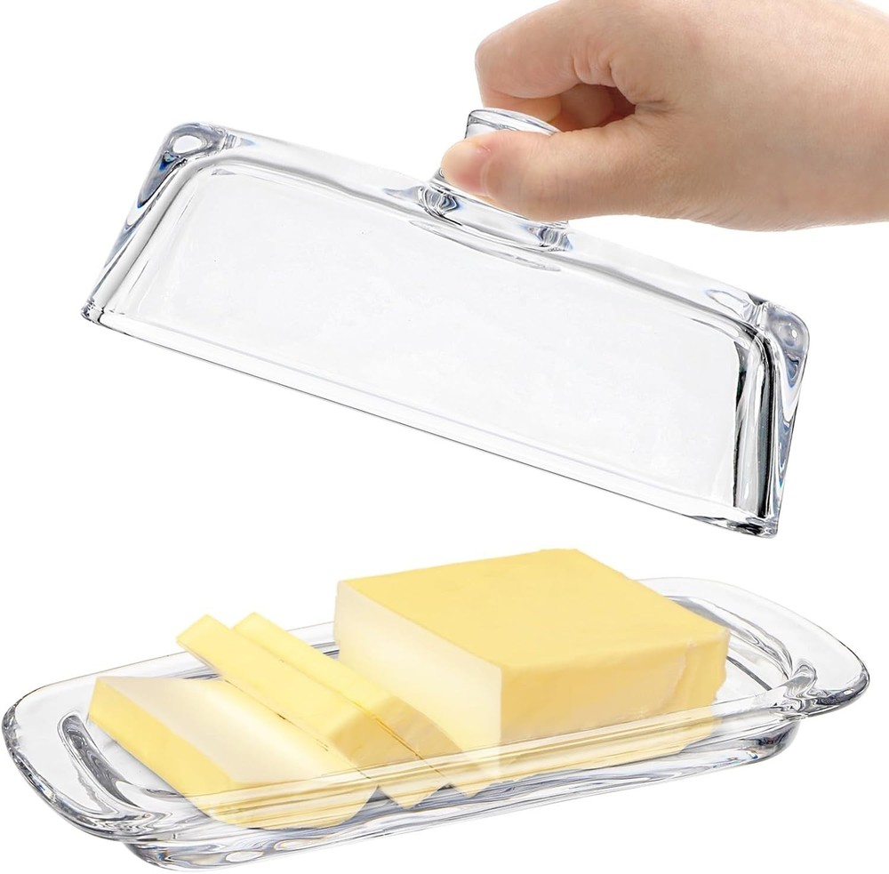 Rectangular Glass Butter Dish Set - Preserves Freshness, Dishwasher Safe