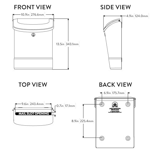 Parkside Locking, Vertical Wall-Mounted Mailbox for Outside, Medium Black