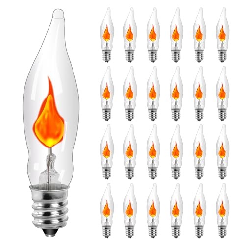 25-Pack Flickering Flame Light Bulbs, E12 Gothic, Themed, Whimsical, Mysterious