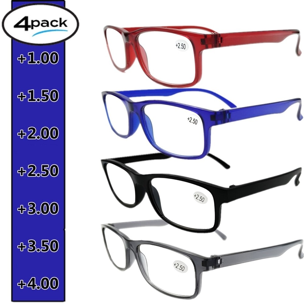 4 Pack Mens All Frame Blue Light Blocking Reading Glasses Spring Hinge Readers