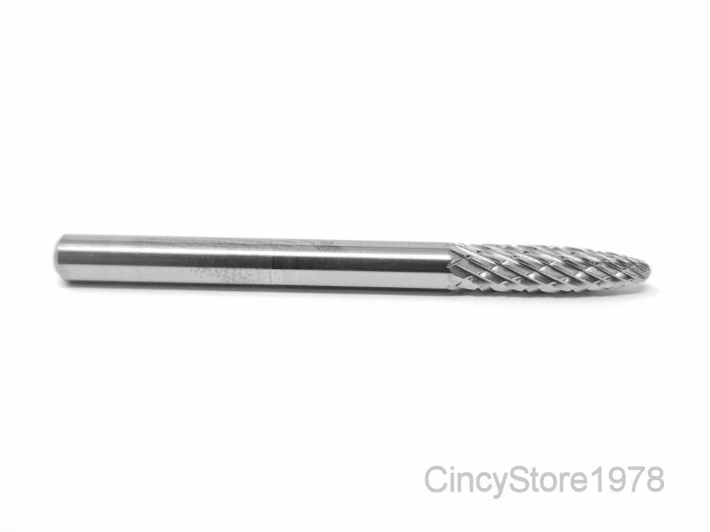 SF42D Tree Shape SOLID Carbide Burr Bur Cutting Tool Die Grinder Bit 1/8"