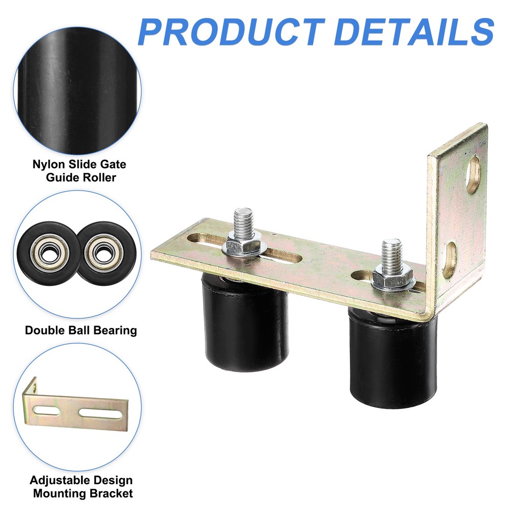 4Pcs Slide Gate Guide Roller 1.7" Nylon Gate Support Rollers with Bracket Black