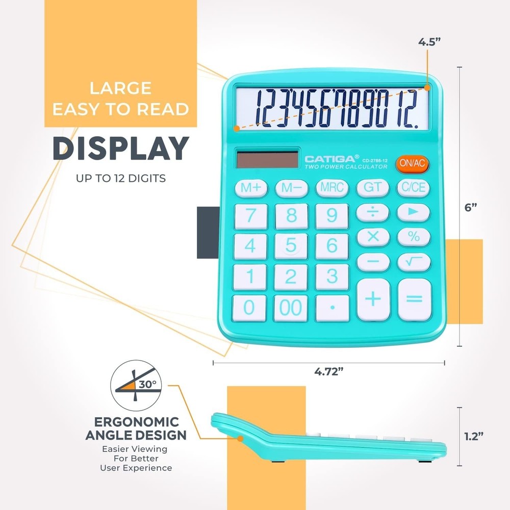 Versatile Standard Function Desktop Calculator Set with Large LCD - 12 Digits