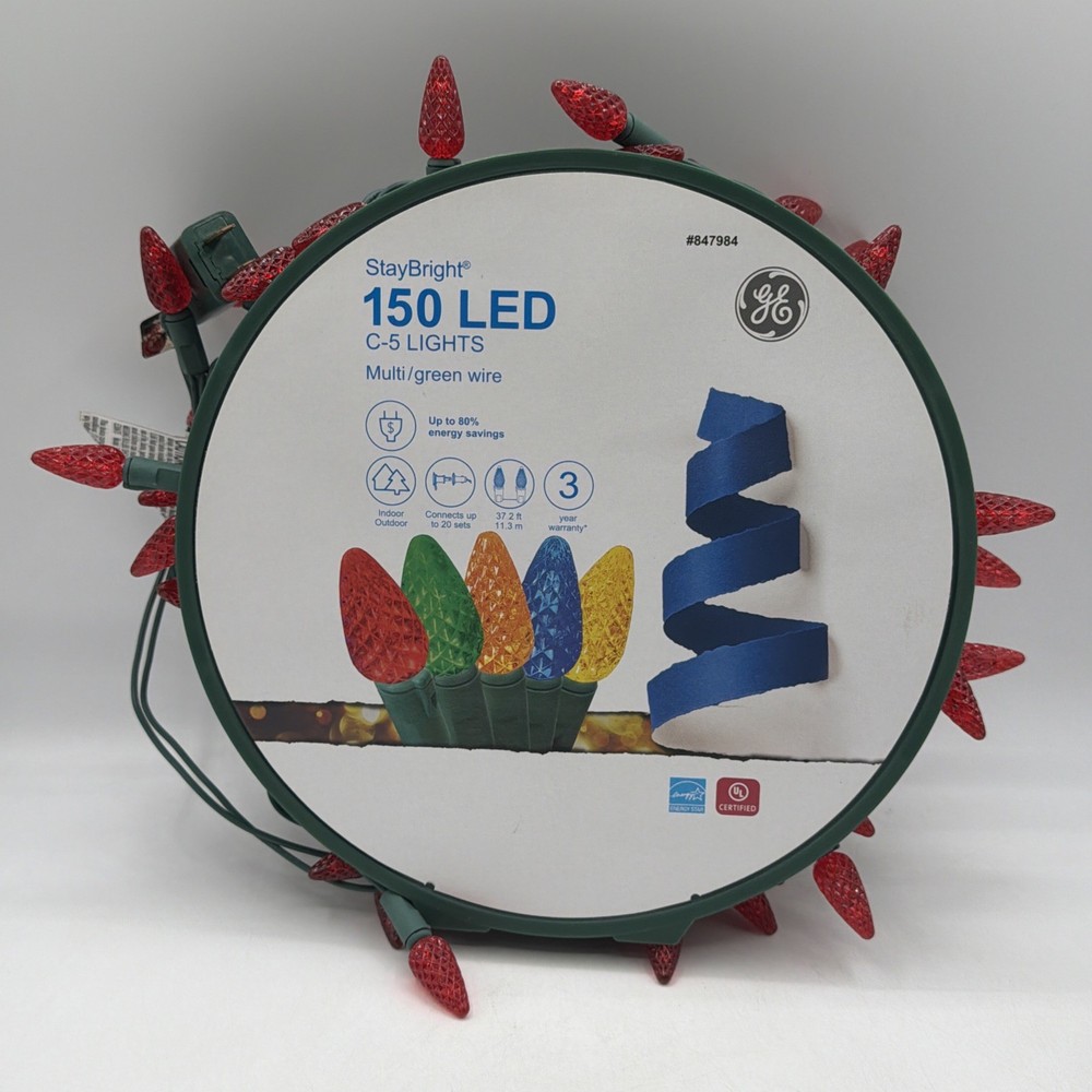 GE C-5 RED  LED Christmas Lights 2 Strings Approximately 35 Ft READ Description