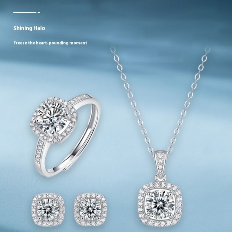 Korean Style Asterism Moissanite Ring Necklace Suit