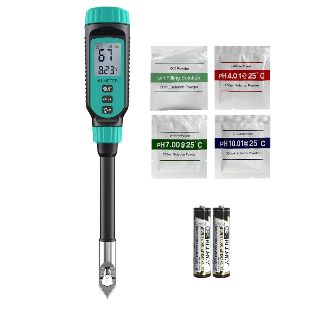 Professional Digital pH Meter & Soil  Kit - Backlit LCD with Calibration