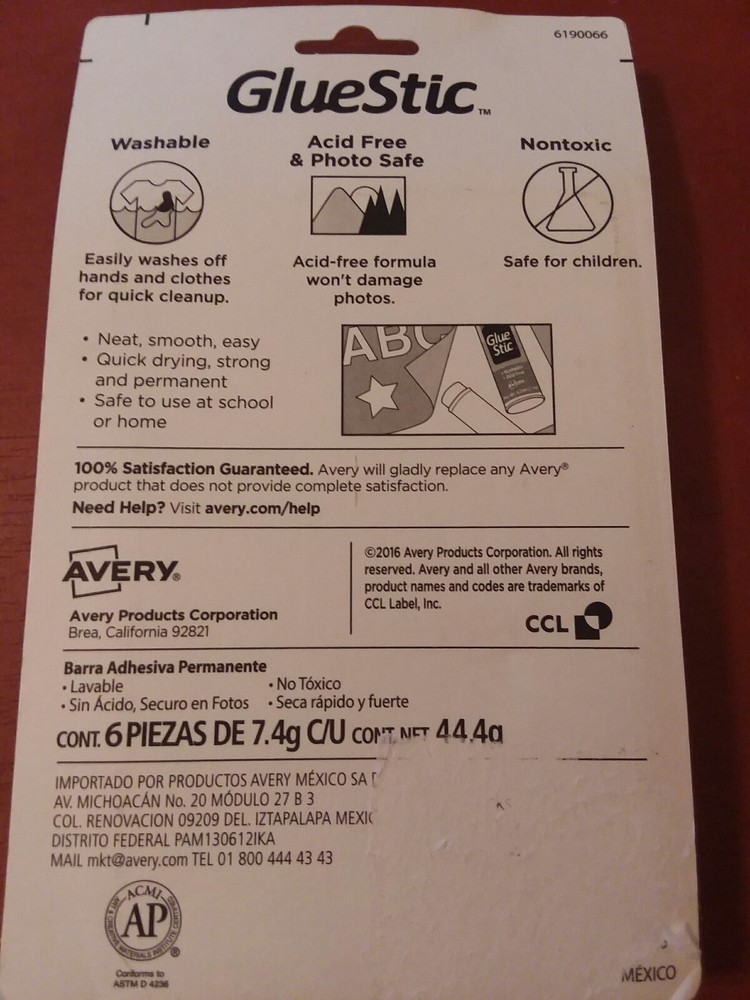 Avery Permanent Glue Stics White Application .26 oz Stick 6/Pack Crafting School