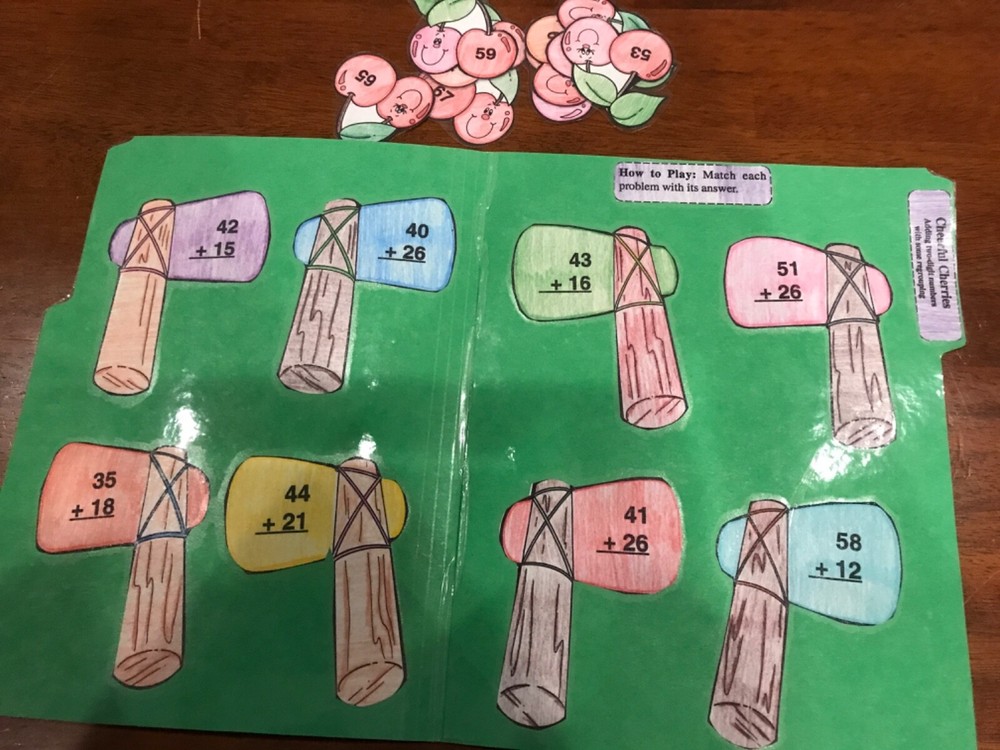 Cheerful Cherries! Adding 2digitsgrade math file folder game teacher