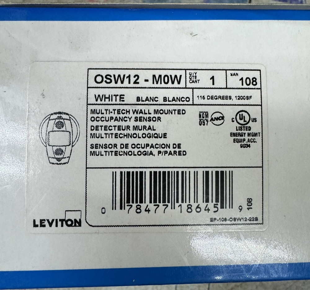 Leviton OSW12-M0W Multi-Tech Wall Mounted White Occupancy Motion Sensor 24VDC