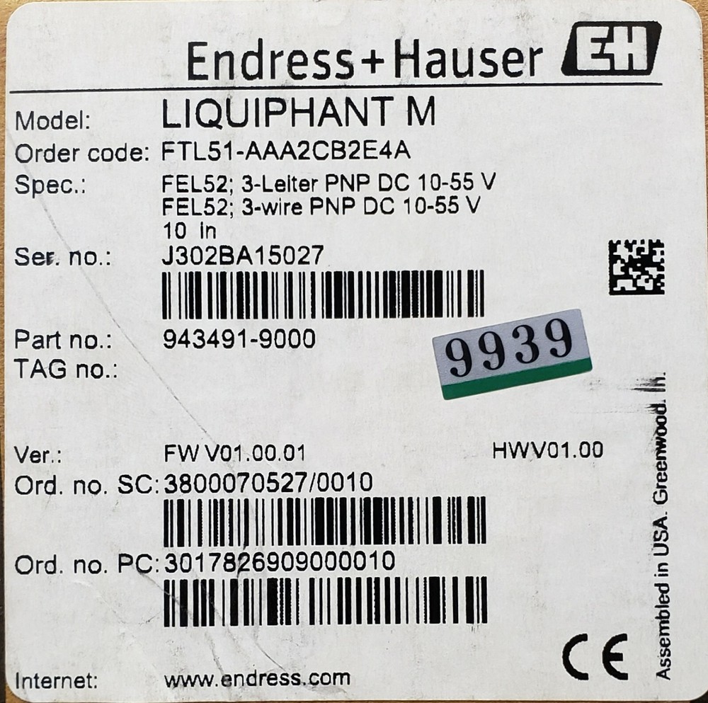 ENDRESS & HAUSER LIQUIPHANT M FTL51 VIBRONIC POINT LEVEL SENSOR
