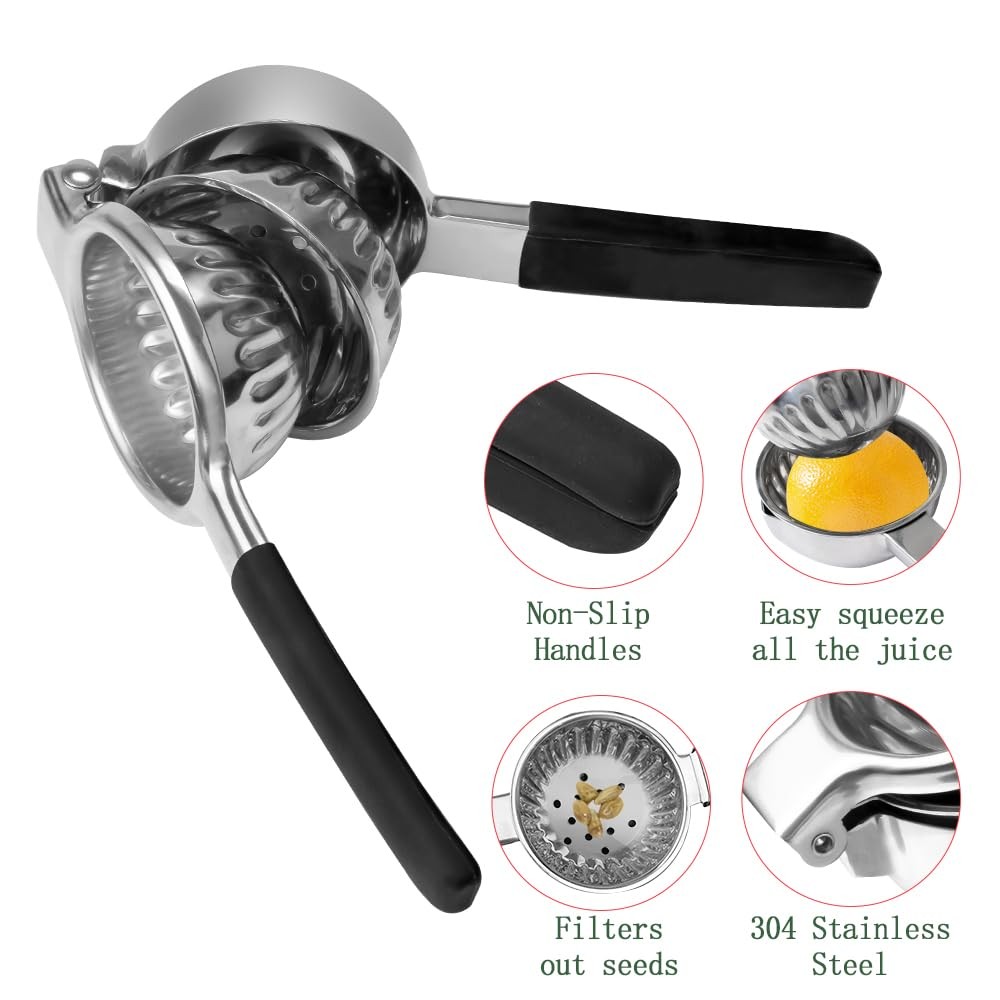 Stainless Steel Lemon Squeezer Lime Lemon and Fruit Juicer with Silicone Hand...