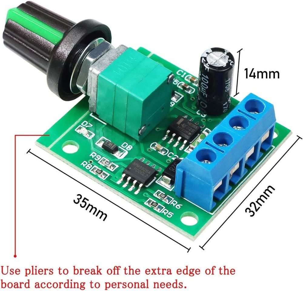 2pcs Adjustable DC Motor Speed Controller with Duty Cycle Control - Green LED