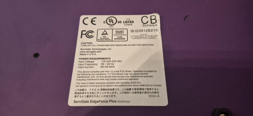 ServGate EdgeForce Plus SG230, FIREWALL / VPN NETWORKING , POWERS ON ,SOLD AS IS