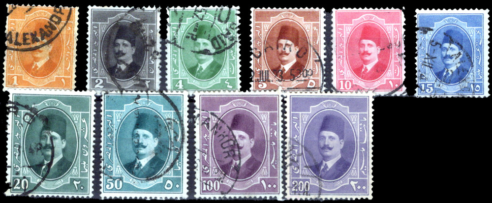 Egypt 1923 King Fouad First Issue 10 values USED